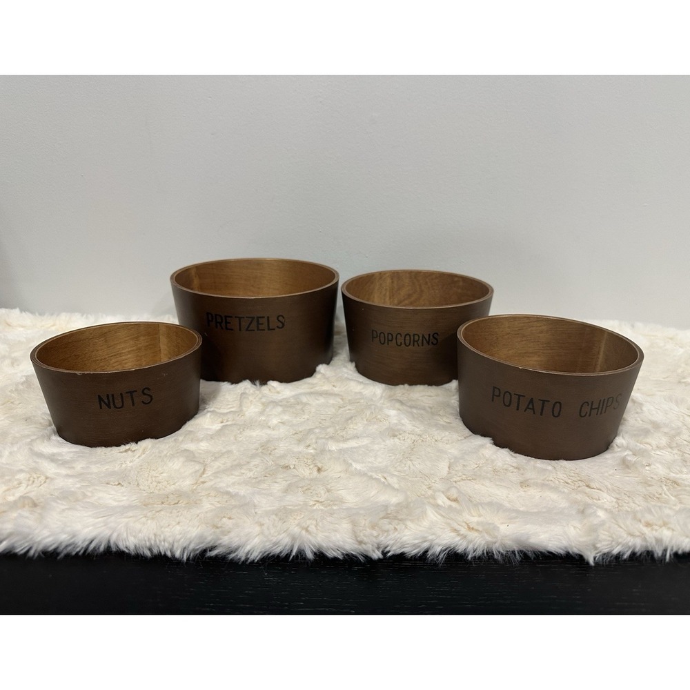 Vtg Nesting Bowls Nuts Chips Pretzels Peanuts Japan Barware MCM Teak Wood?